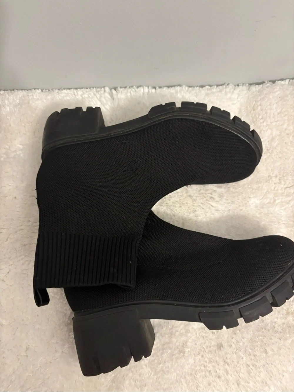 Black Knit Sock Booties - Women's Slip-On Ankle Boots